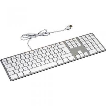 Teclado USB Alámbrico Matias FK318S para Apple Mac OS | QWERTY | US | Teclas Planas de Alta Reacción y Teclado Numérico Adicional - Plata/Blanco