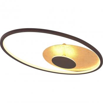 Plafón LED Lindby Feival, 61 cm x 36 cm, moderno, color marrón, hecho de metal, para salón y comedor, con 1 lámpara