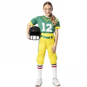 Disfraz de Jugadora de Fútbol Americano Verde para niña - Incluye camiseta verde con número, falda corta a juego, medias largas y casco