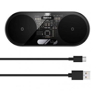 Baseus 2 in 1 Qi Wireless Charger PD 20W Fast Charging with Digital LED Display for iPhone 13-16 series, Airpods, Samsung, Xiaomi Induction Wireless Charging Pad