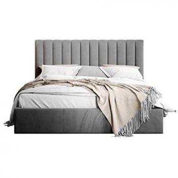 Cama tapizada Beloit 108, Doble, 160x200 cm, Fresh 32, somier de láminas, patas de metal, cabecero tapizado, dimensiones 171x212x105 cm