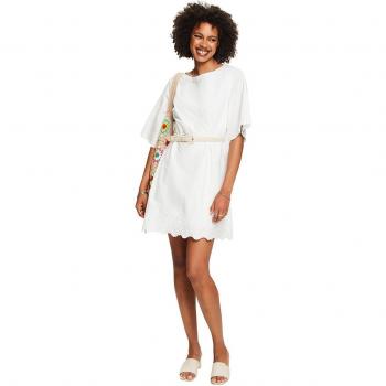 Vestido Corto Acampanado Blanco Con Bordados De Esprit