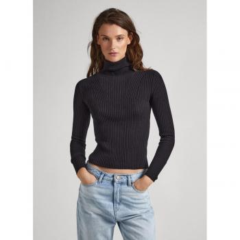 Jersey de mujer Pepe Jeans Dalia Rolled negro con cuello alto y tejido acanalado