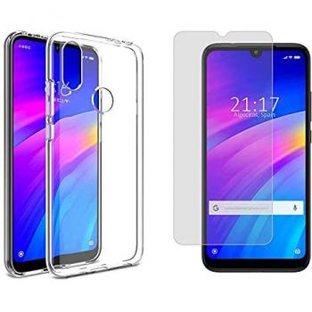 Pack 2 en 1 Funda Gel Transparente y Protector de Cristal Templado para Xiaomi Redmi 7