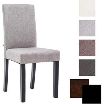 Silla de Comedor Ina en Tela Gris Claro y Negro con Base de Madera y Alta Respaldo