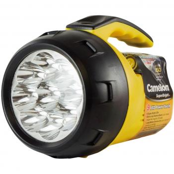 Linterna Camelion Superbrillante de Mano, 9 LEDs Blancos Extra Brillantes, Incluye 4 Pilas AA, Color Amarillo