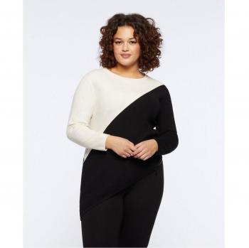 Jersey de mujer asimétrico con cuello redondo y diseño diagonal de bloques de color