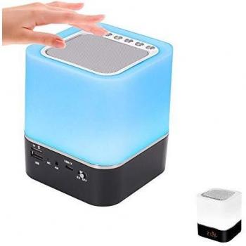 Altavoz de la Lámpara de Cabecera, SUNJULY Reloj Despertador Altavoz Bluetooth Calendario Digital, Control Táctil 1200mAh Batería Soporte TF Tarjeta SD Mejor Regalo Niños