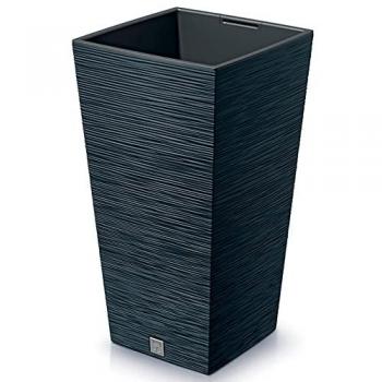 Macetero Prosperplast FURU con depósito, color antracita, capacidad de 37 L, dimensiones 39.5 x 39.5 x 75.5 cm, diseño en cemento
