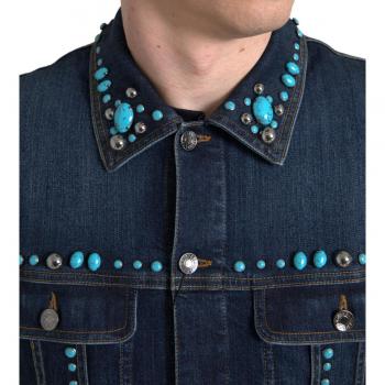 Dolce & Gabbana Blue Denim Turquoise Stones Studded Jacket - IT46 | S