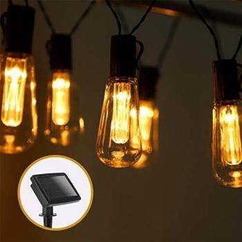 Guirnalda LED Solar 10 Bombillas Vintage Edison, 3.8m, Luz Cálida IP44 para Jardín y Fiestas