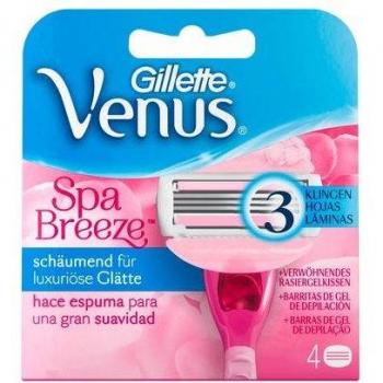 Gillette Venus Spa Breeze Recambios de Maquinilla de Afeitar para Mujer, 4 Unidades, con Barras de Gel Integradas para Espuma y Suavidad, Color Rosa