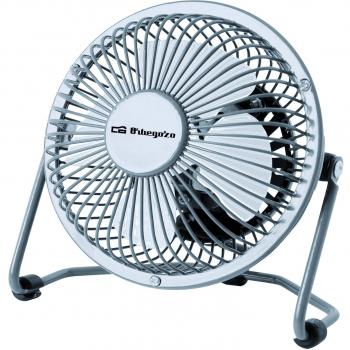 Orbegozo PW 1019 - Ventilador Mini de Sobremesa, Conexión USB y 230V, Silencioso, Gris, Diseño Industrial, 8W