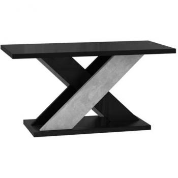 Mesa de Centro Goodyear 116, Aglomerado Laminado Negro Brillante con Hormigón, Angular, 110 x 70 x 60 cm