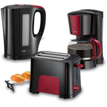 Clatronic Line Red - Set desayuno, Cafetera 8 a 10 tazas, Tostadora, Hervidor de Agua 1,7 l, negro y burdeos