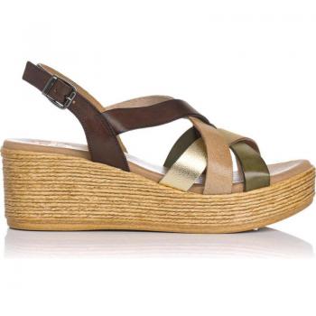Sandalia de cuña para mujer marca Porronet modelo 2964-127 en color marrón, material de piel