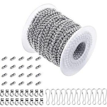 Sweieoni Cadena de Bolas 2,4 mm Cadena de Acero Inoxidable Extensión de Cadena Cadena de Cuentas de Metal Cadena de Rodillos con Cuentas con Conectores,