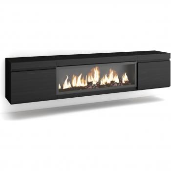Mueble TV moderno colgado negro con chimenea eléctrica XXL para televisores hasta 80 - 210 cm