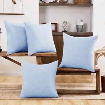 Deconovo Funda de cojín de Lino para Salón 4 Piezas 45x45cm Azul