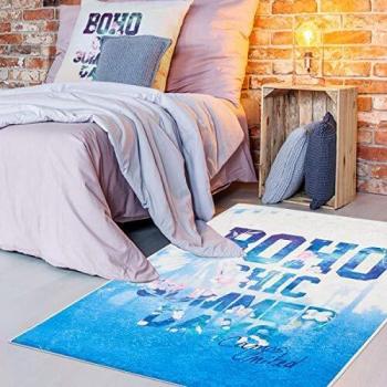 Alfombra Infantil Rectangular 160x230 cm Boho Azul - Lavable a 30° - Tejido de Poliéster