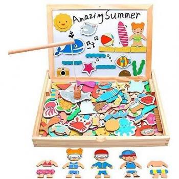 yoptote Juguetes Niños 2 3 4 Años Pizarra Magnetica Infantil con 120 pcs Puzzle Madera Magnética Pizarra Infantil Magnética de Doble Cara Juegos Educativos Niños 2 3 4 5 Años
