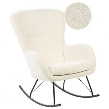Silla Mecedora Retro de Bouclé Blanco y Negro con Patas de Metal