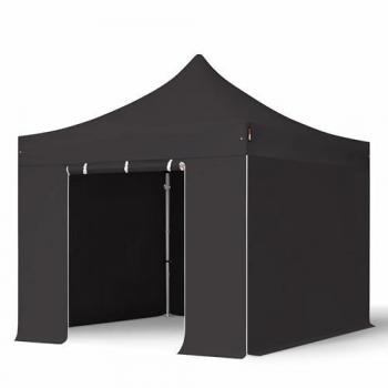 Carpa Plegable 3x3m Profesional Aluminio 40mm PES 800 con Laterales Sin Ventana, Negra