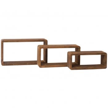 Rebecca Mobili Juego 3 Estantes De Pared De Madera Rectangulares, Marrón Oscuro, Estilo Rustico Vintage, Accessorios De Decoración- Medidas: 39 x 21 x 10 cm