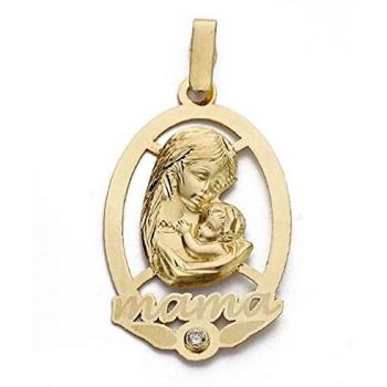 Colgante oro 18k mujer madre 25mm. láser MAMÁ calada lisa