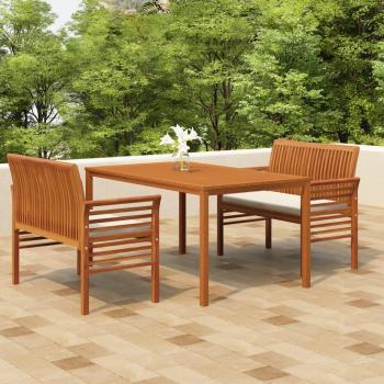 3-Piece Outdoor Dining Set with Cushions - Solid Acacia Wood