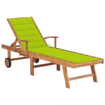 Bright Green Cushion Solid Teak Sun Lounger