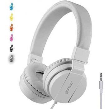 ONTA® Auriculares para Niños,Plegable Cómodos Auriculares Niños con Seguro Material,Auriculares Infantiles con Ligera Diadema,Estéreo Cerrados Cascos para Niños -Blanco