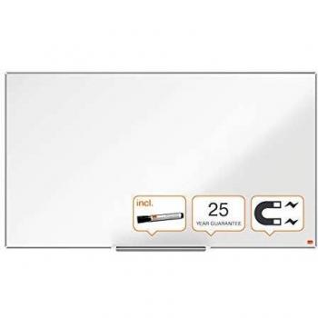 Nobo Pizarra Magnética de Acero Vitrificado y Formato Panorámico con Bandeja para Rotuladores, 1220 x 690mm, Marco Fino, Sistema de Instalación InvisaMount, Impression Pro, Blanco, 1915250