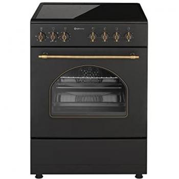 Cocina Eléctrica Vitrocerámica 4 Zonas con Horno Incorporado 60L Negra Rústica Solthermic 60x60