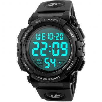 vemupohal para hombre negro reloj digital pantalla LED Deporte Militar relojes 5 ATM resistente al agua reloj para niños reloj despertador cronómetro al aire libre