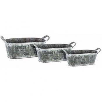 Set de 3 Maceteros de Zinc Vintage para Decoración de Interiores - Gris