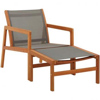 vidaXL Garden Chair with Footrest Grey Solid Eucalyptus Wood and Textilene