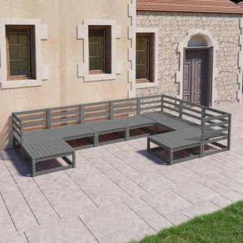 Muebles de jardín 9 piezas gris madera de pino maciza