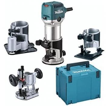 Makita RT0702CX3J - Fresadora multifunción 710W con diversas bases y maletín Mbox