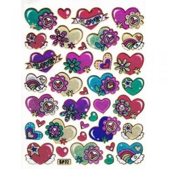 Corazones Amor Love Multicolor 35 piezas 1 hojas 135 mm X 100 Mm Pegatinas Manualidades Niños Fiesta metalizado.
