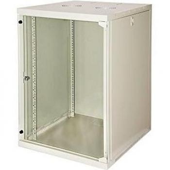 Armario Rack 19 15U de Pared (A) 750x (L) 540 x (P) 600 mm, Color Gris Claro, Con Puerta de Vidrio