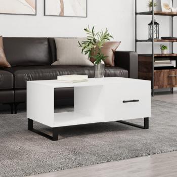 Mesa de salón blanca pulida 90x50x40 cm de madera multicapa con acabado brillo