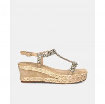 Sandalias de cuña con puntera cuadrada y cierre con hebilla - Modelo V241006 Beige