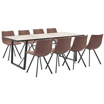 vidaXL Juego de Comedor 9 Piezas Cuero Sintético Mobiliario Interior Casa Hogar Robusto Duradero Resistente Funcional Práctico Útil Marrón Intermedio