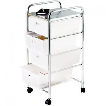 Premier Housewares - Carrito de baño, 4 cajones de plástico, 79 x 39 x 33 cm, Color Blanco y Plateado