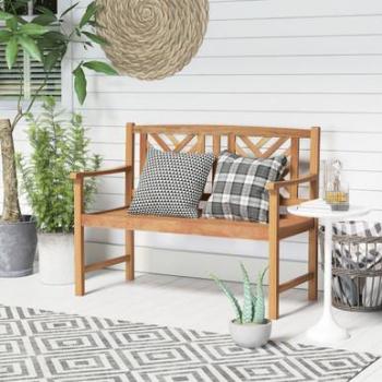 Acacia Wood Outdoor Loveseat Bench for Two with Slatted Design