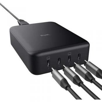 Cargador de Escritorio Trust Maxo 240W, 4 Puertos USB-C, Carga Rápida PD, Negro