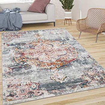 Alfombra Salón Pelo Corto Vintage Moderna Oriental Abstracta Gris Rojo Amarillo 80x150 cm