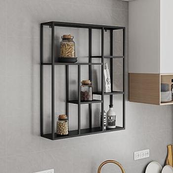 Estantería de Pared Jämijärvi con 6 Compartimentos Abiertos de Acero - 90 x 75 x 18 cm - Negro Mate