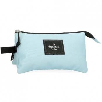 Estuche Pepe Jeans Aris Colorful Triple Azul 22x12x5 cm Poliéster con Tres Compartimentos
